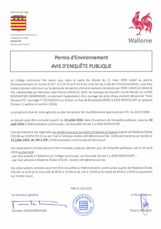 Avis d'enquête publique