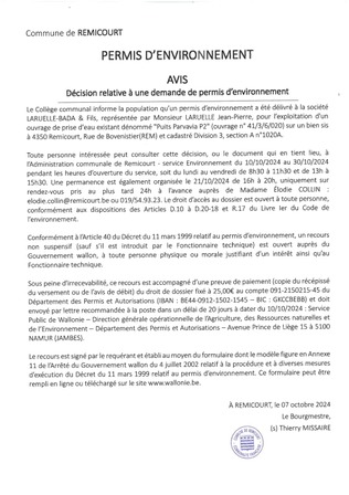 Décision relative à une demande de permis d'environnement